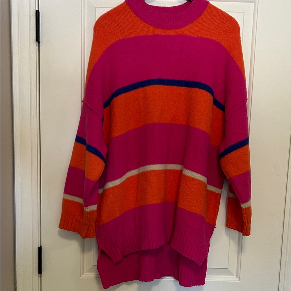 Free People Pink and Orange Striped Sweater
